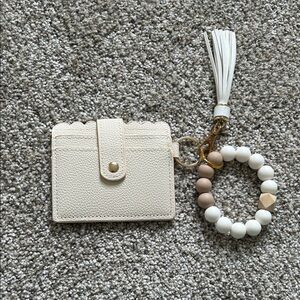 Cream Card Holder with Tassel and Beaded Bracelet